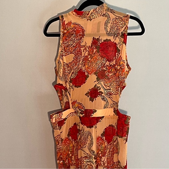 Queen Marie, 2XL, Mesh, Red Dragon/Flower, Jumpsuit, Cutouts, Zipper, Elastic - Picture 9 of 16
